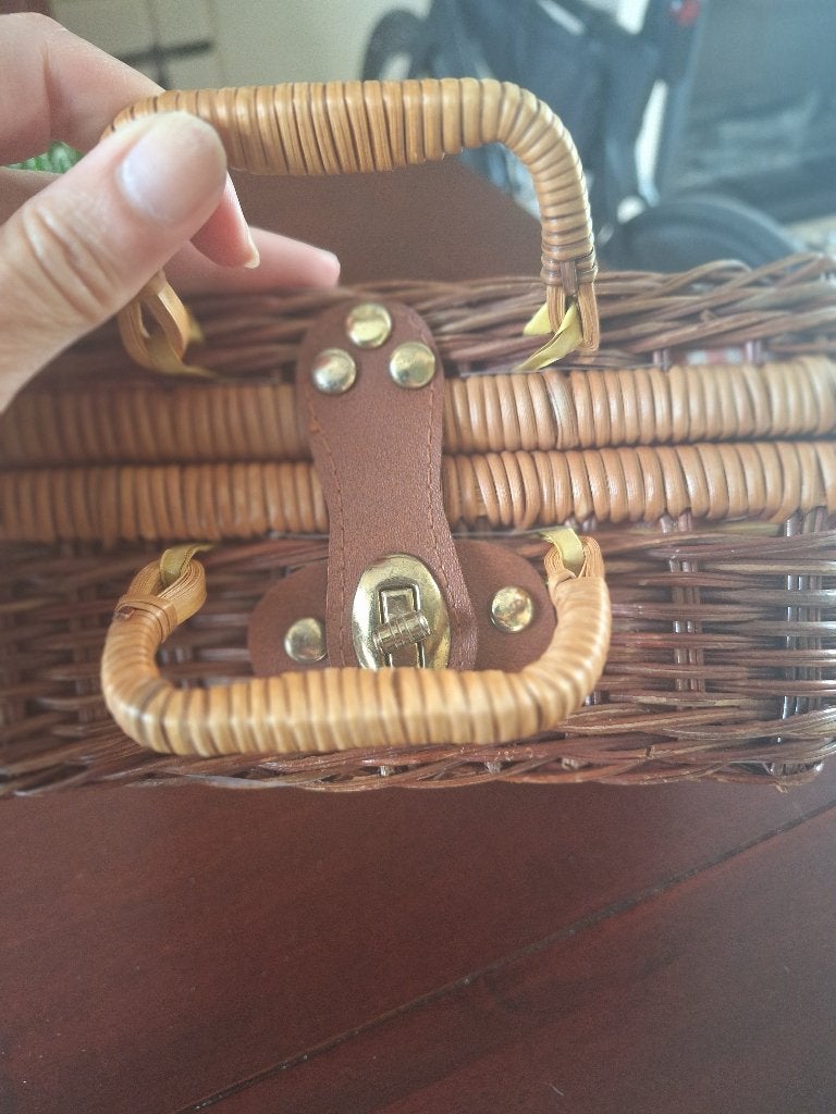Bruin rieten mand handtasje, Verzenden, Zo goed als nieuw, Bruin, Handtas