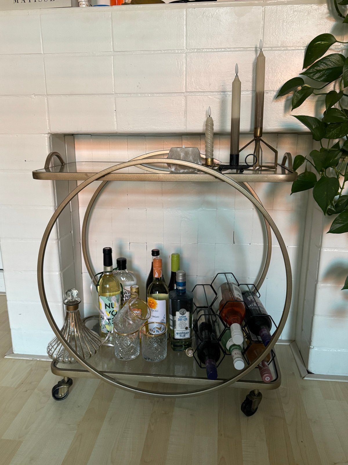 Gouden trolley met glazen platen, Ophalen, Gebruikt, Goud, Metaal