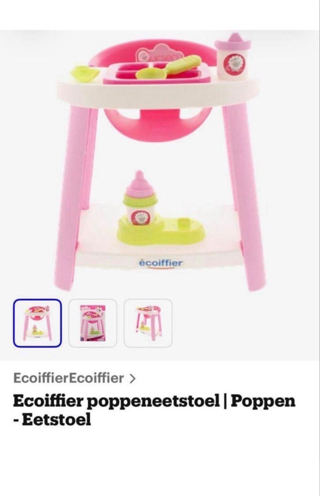 Ecoiffier Poppen Eetstoel met Accessoires, Kinderen en Baby's, Ophalen of Verzenden, Nieuw, Babypop