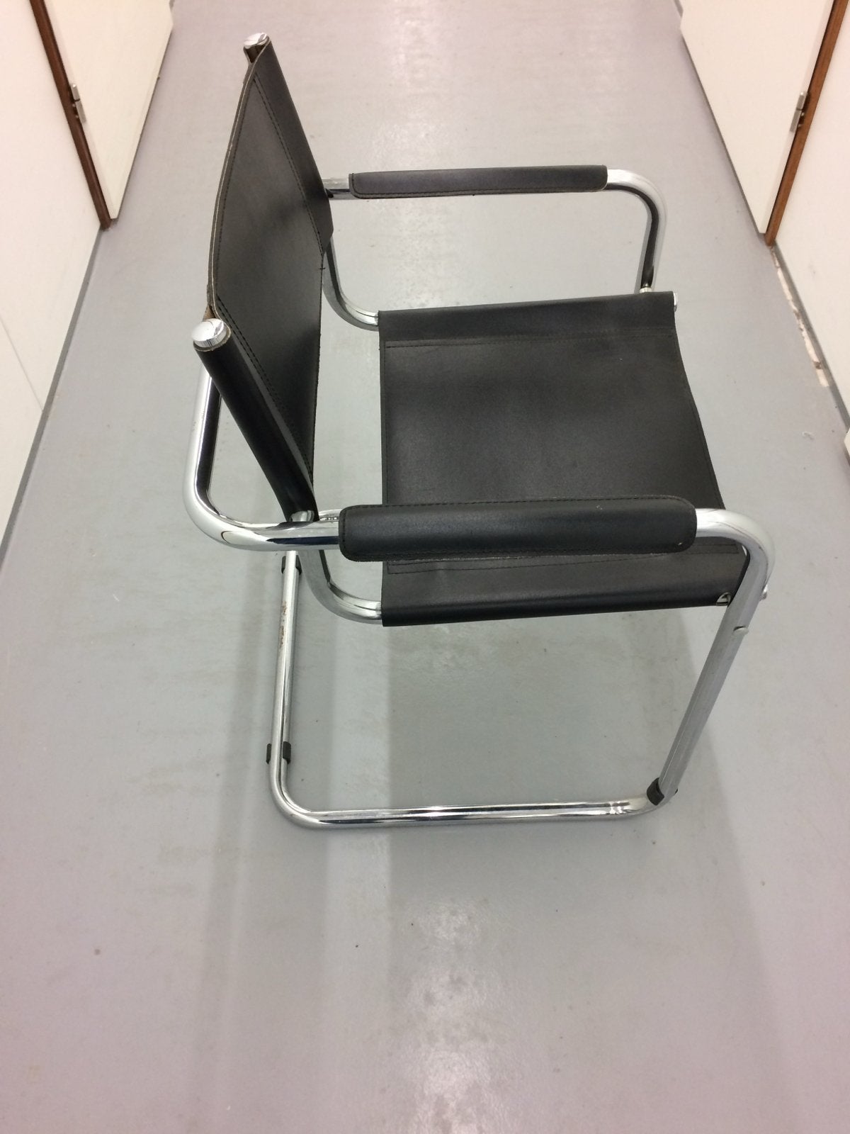 Design buisframe stoel chrome en zwart leer, Ophalen, Stoel, Metaal