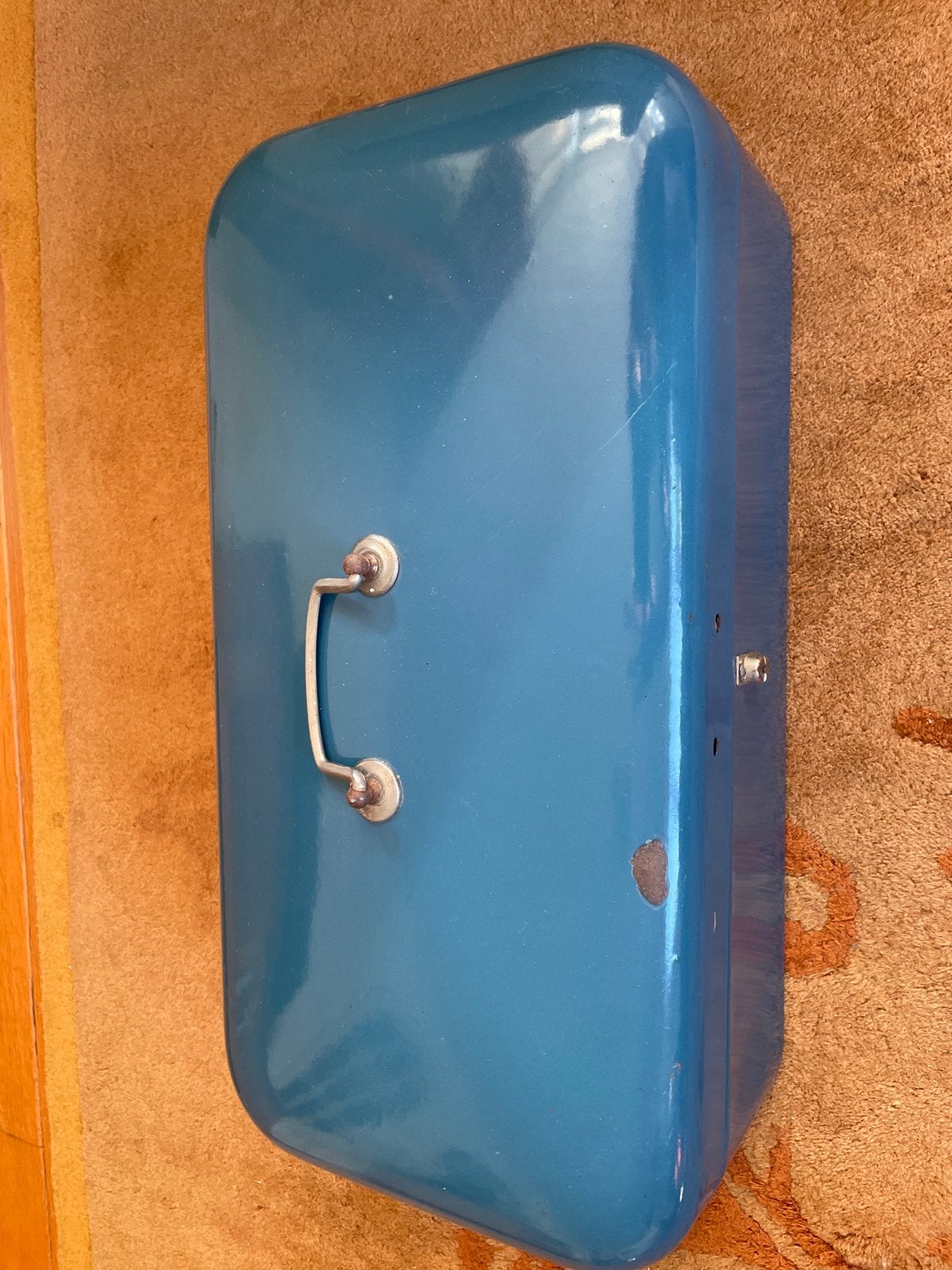 Vintage blauwe broodtrommel, emaille, met handvat, Ophalen of Verzenden