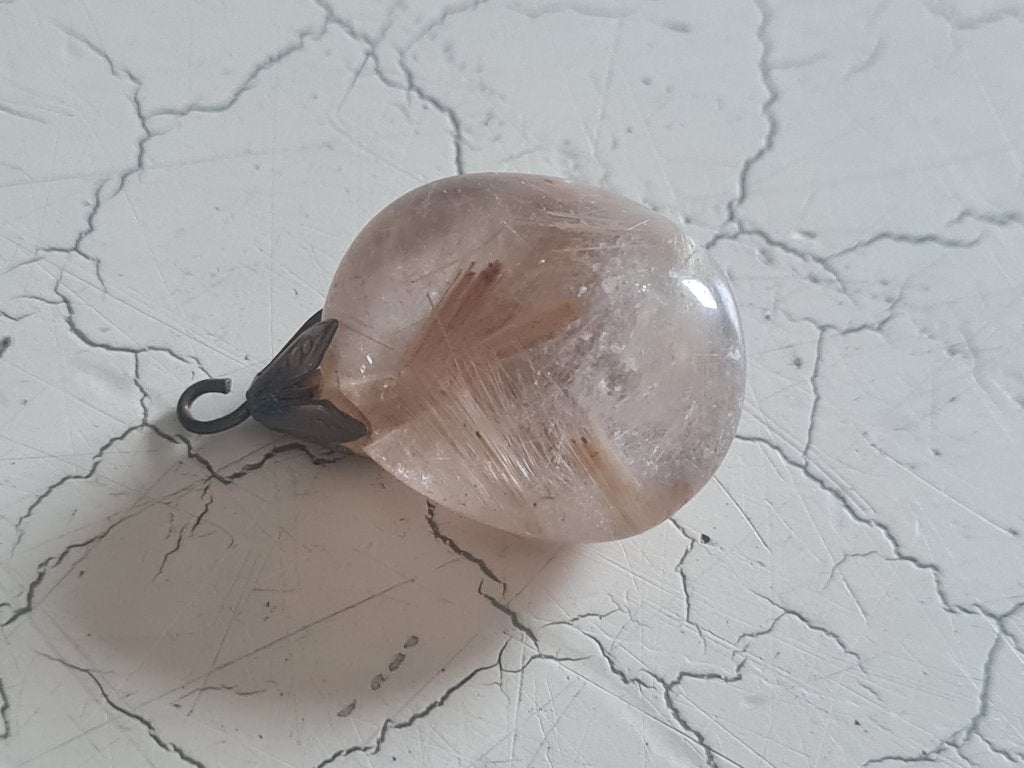 Vintage half edelstenen ketting hanger, Sieraden, Tassen en Uiterlijk, Kettingen, Heikant 21 Kaatsheuvel, Belle Vieille Brocante