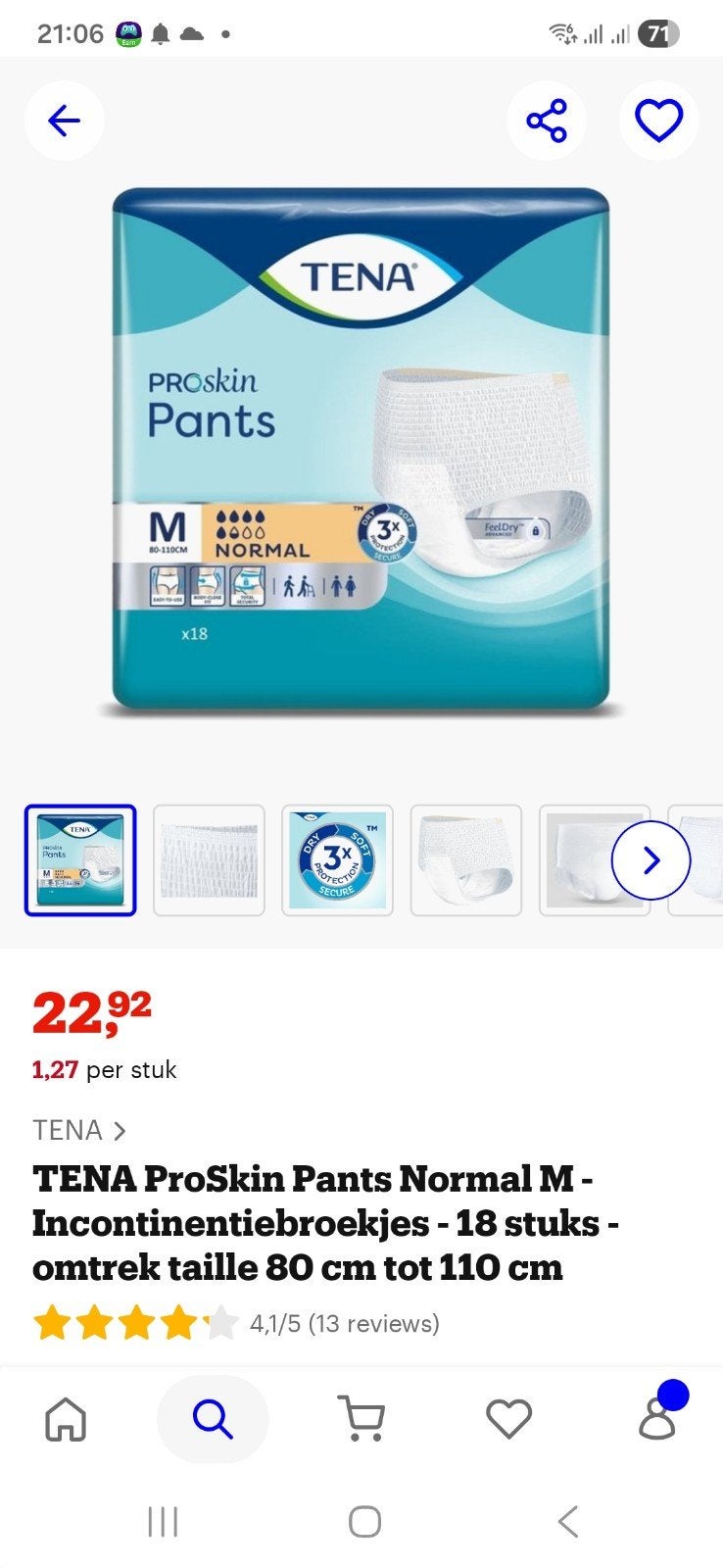 Incontinentie broekjes Tena Normal M 18 stuks per pak., Diversen, Verpleegmiddelen, Ophalen of Verzenden, Nieuw