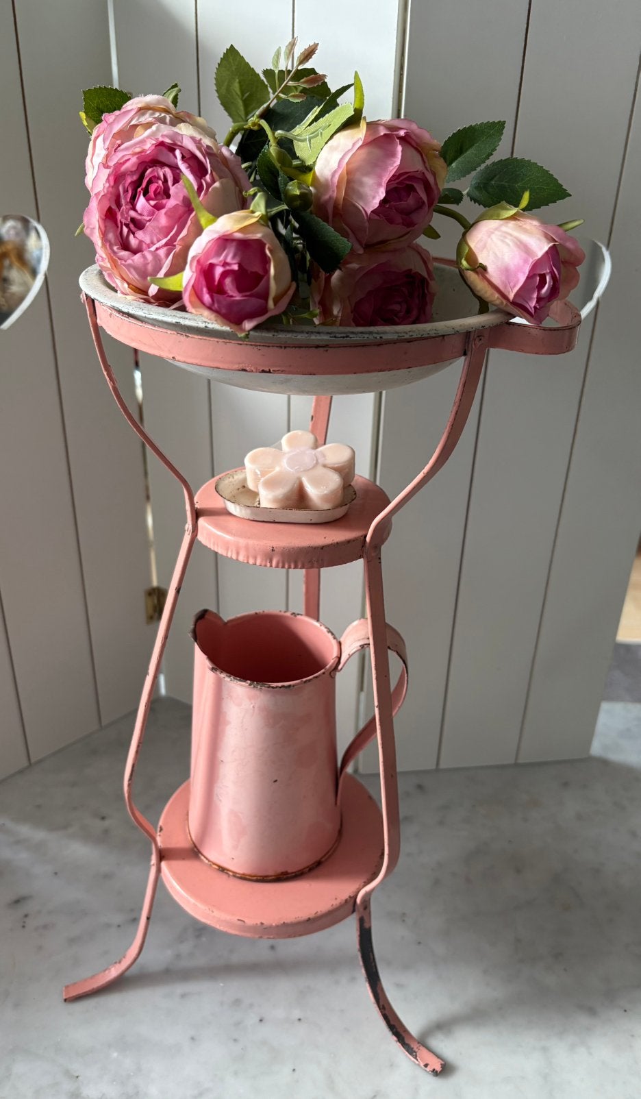 Vintage emaille, oud -roze poppen wastafeltje, Verzamelen, Poppen, Ophalen of Verzenden, Gebruikt