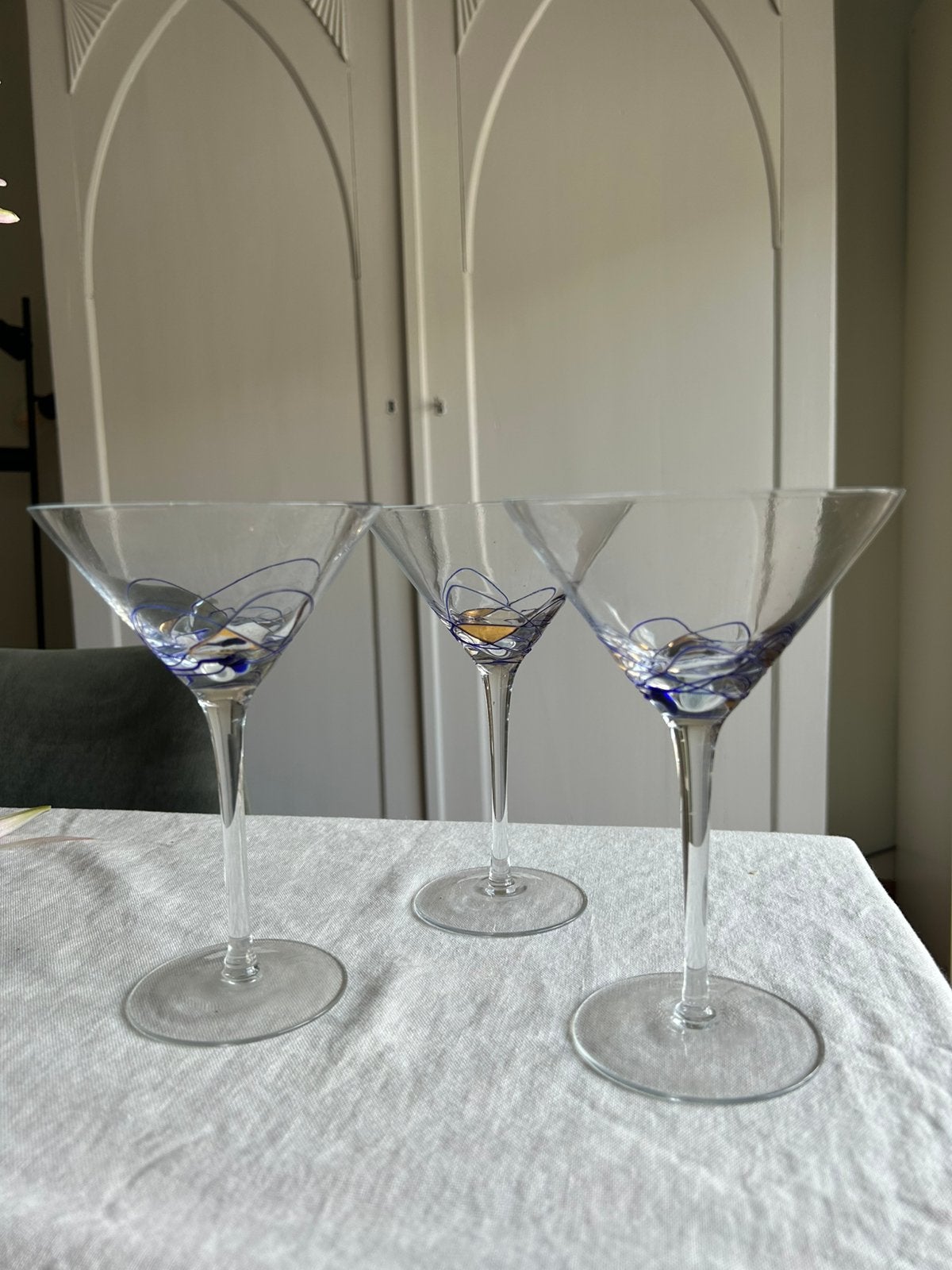 Milano martiniglazen set van 3 – blauw/goud mozaïek, Ophalen, Gebruikt, Overige typen