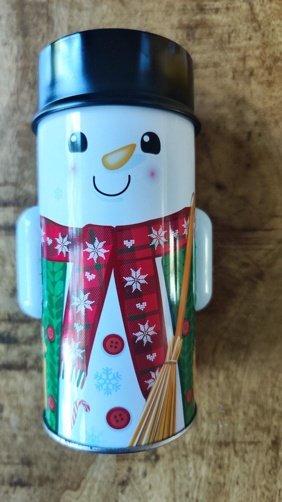 Kerst sneeuwpop blikje - BPA vrij, Meerkleurig, Overige stijlen, Ophalen of Verzenden, Zo goed als nieuw