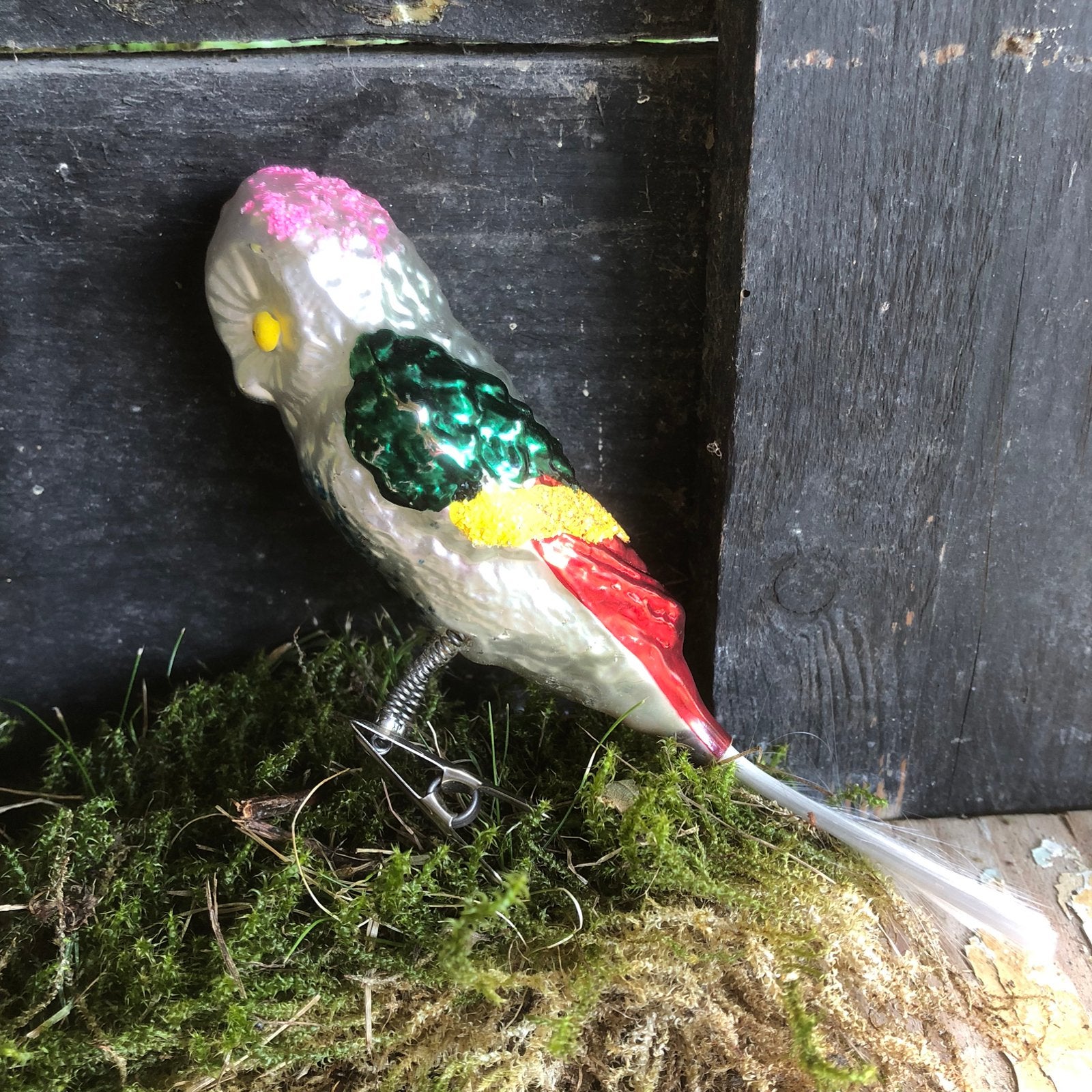 Oude antieke ketstbal vogel op clip, Ophalen of Verzenden