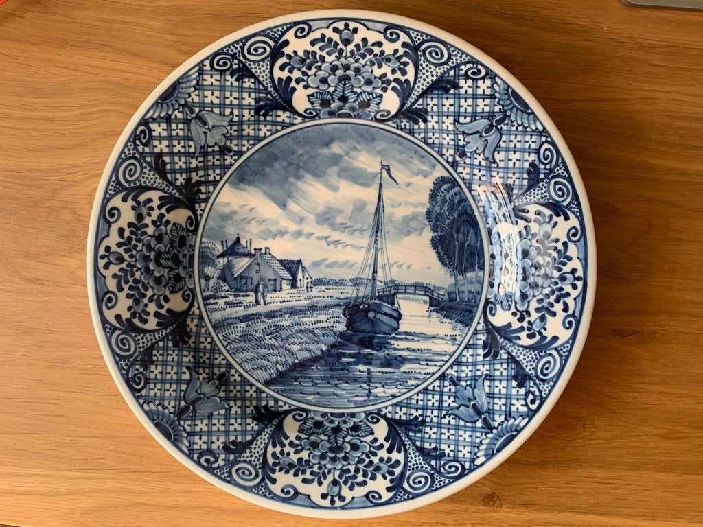 Antiek Delfts Blauw wandbord met Hollands landschap, Antiek en Kunst, Antiek | Keramiek en Aardewerk, Ophalen