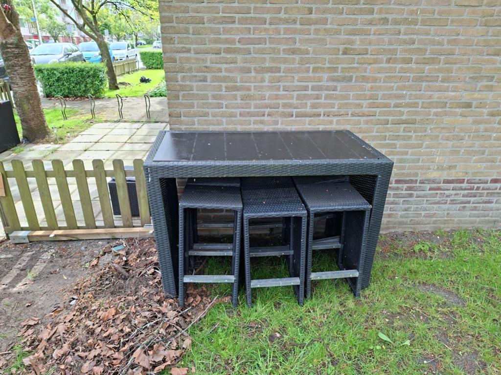Bartafel set voor de tuin! 6 krukken!, Tuin en Terras, Tuintafels, Ophalen of Verzenden, Gebruikt, Rechthoekig, Hout