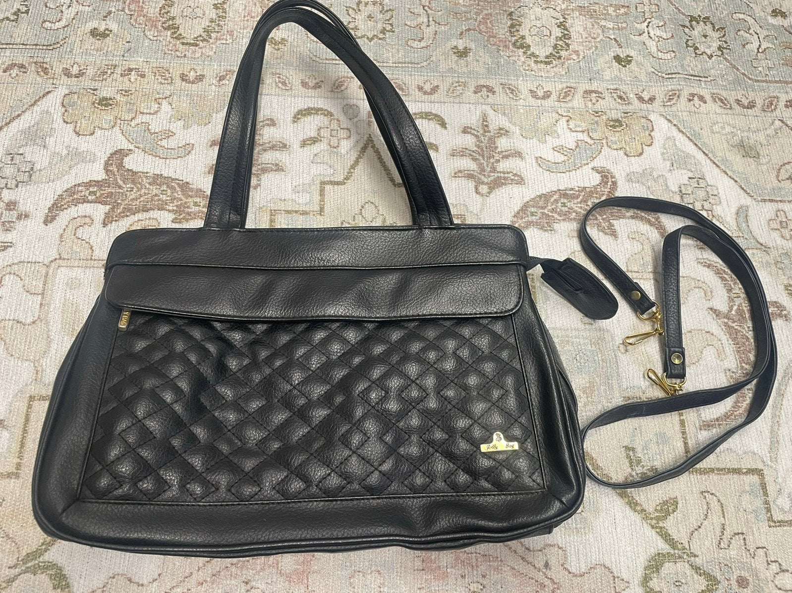 Vintage Jolly Bag zwarte Quilted schoudertas, Sieraden, Tassen en Uiterlijk, Ophalen of Verzenden, Gebruikt, Zwart