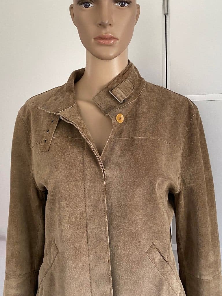 K238 Echt suede-leren jasje maat 40=M beige/bruin leer jas, Maat 38/40 (M), Part Two, Beige, Ophalen of Verzenden