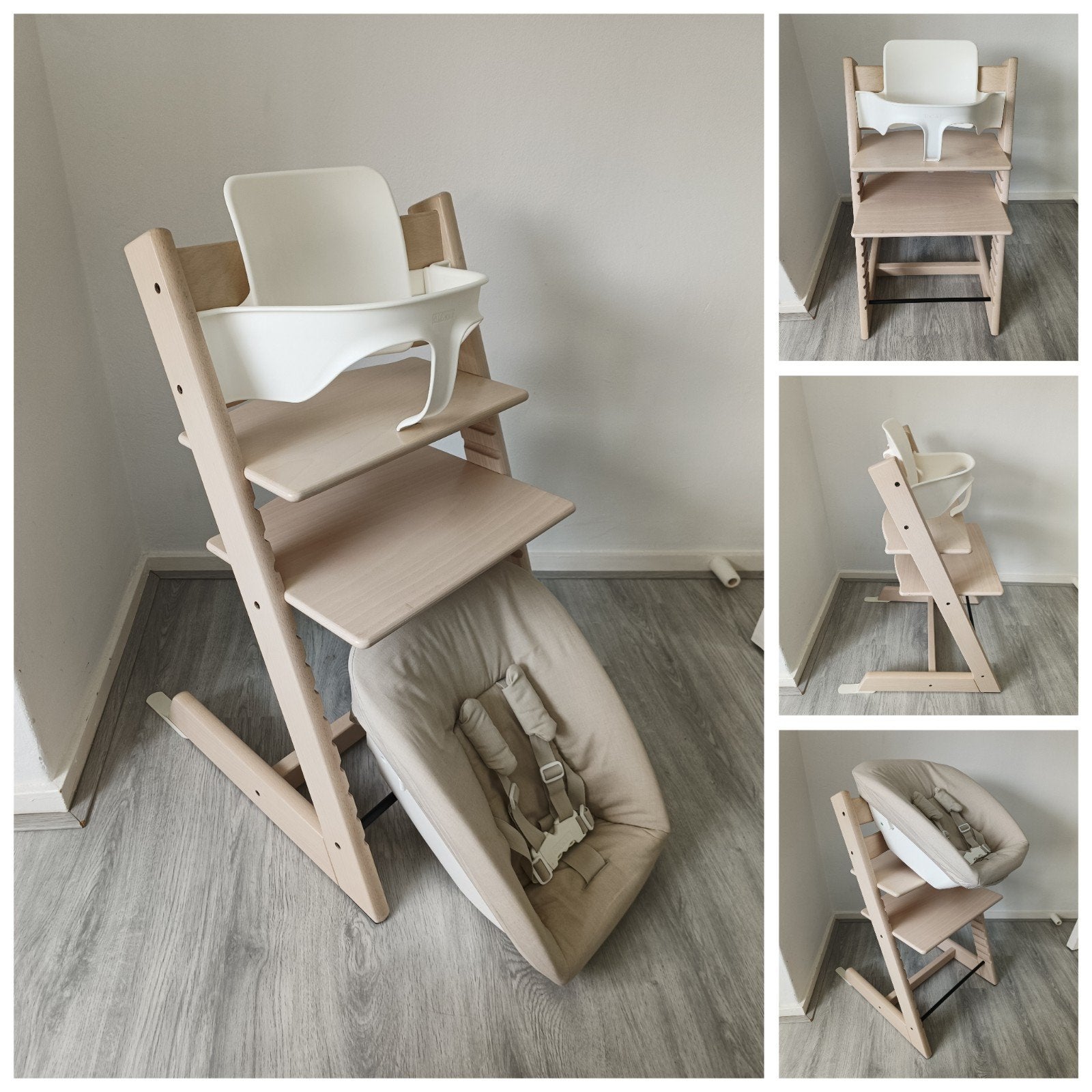 Stokke Tripp Trapp whitewash+babyset, newbornset evt. tray, Meegroeistoel, Ophalen of Verzenden, Zo goed als nieuw, X