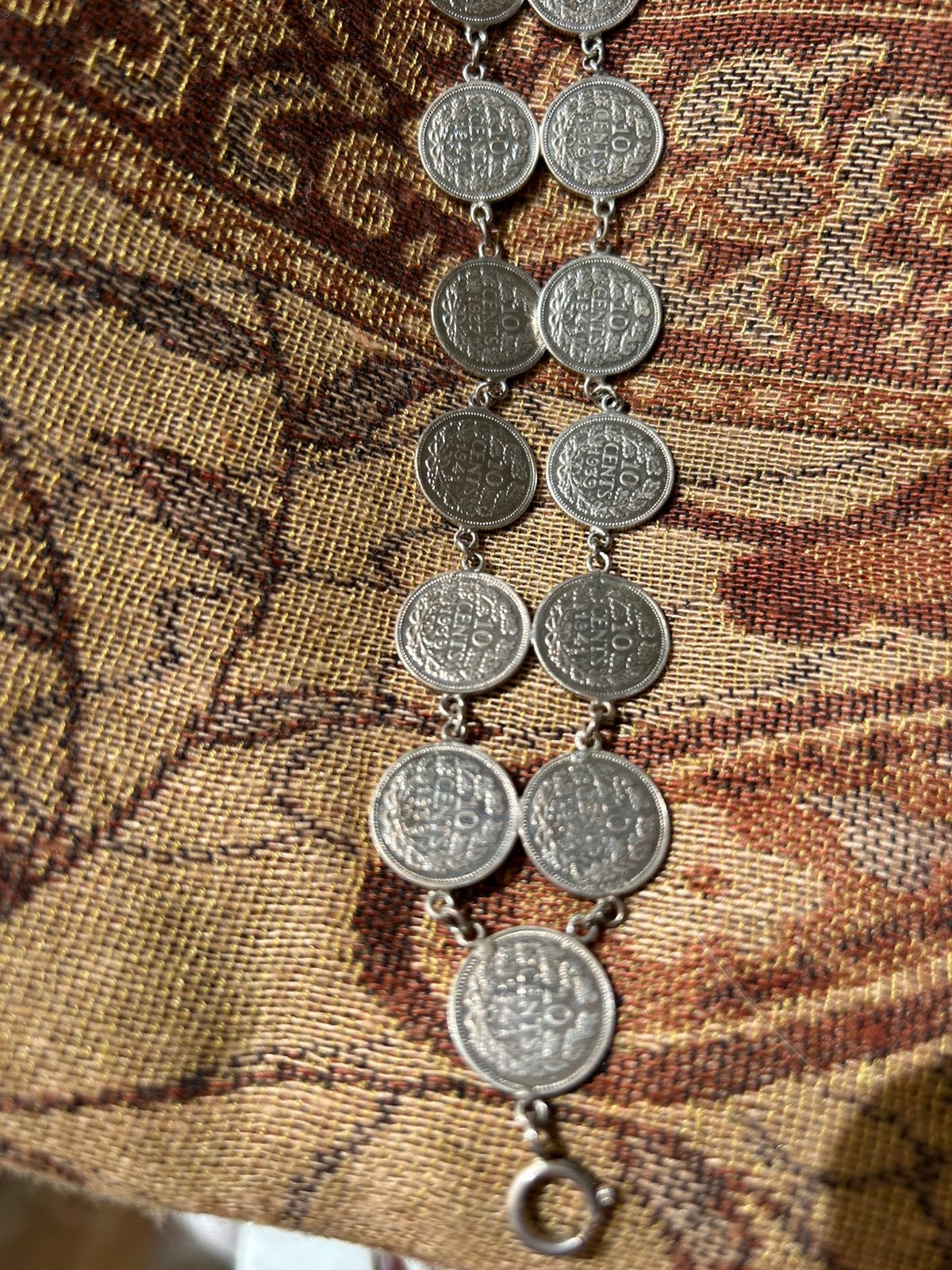 Antieke Zilveren 16 Dubbeltjes Armband Wilhelmina 2-rijig, Ophalen, Zilver