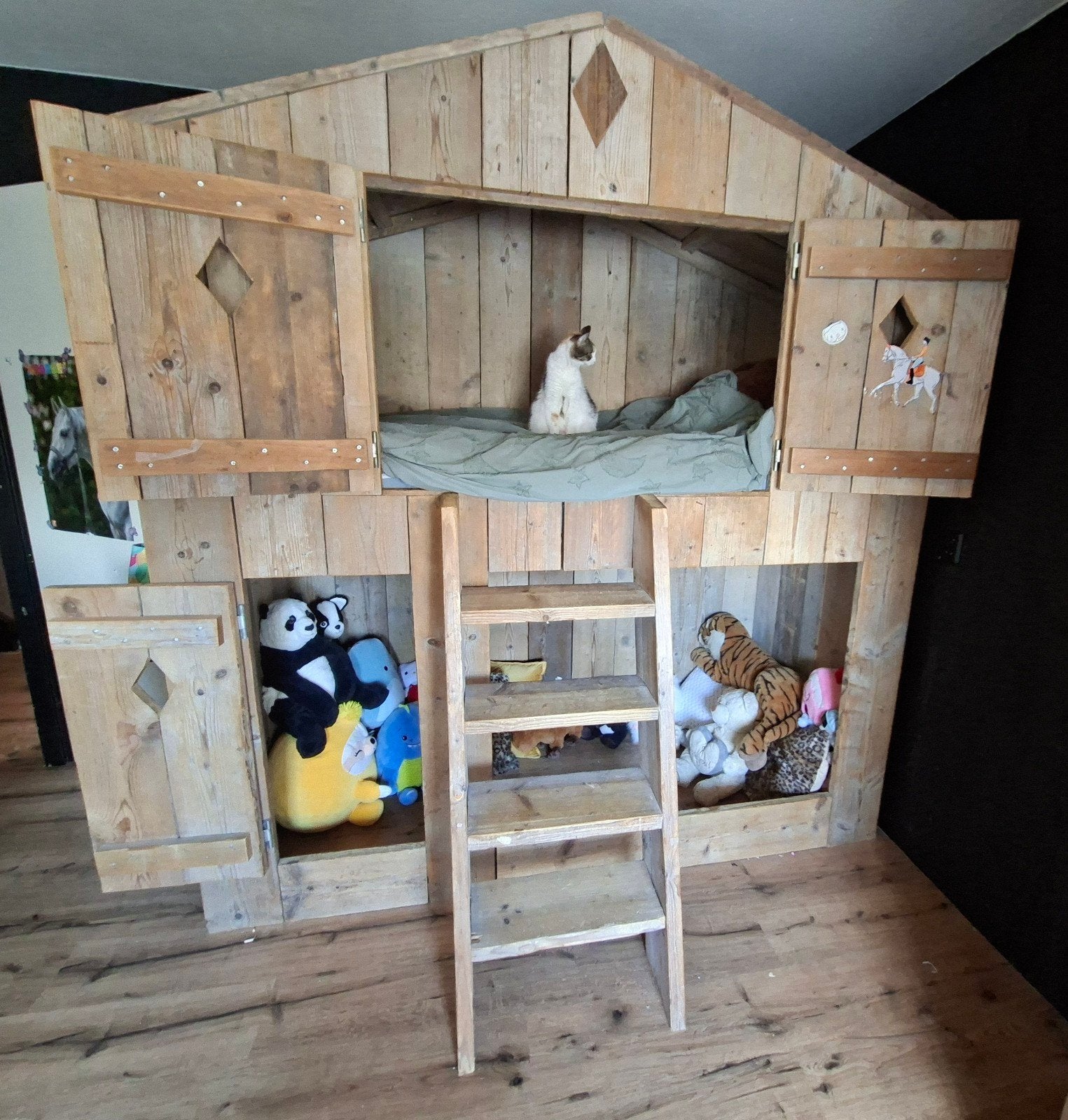 Uniek Steigerhouten Huisjesbed - Zo goed als nieuw, Huis en Inrichting, Ophalen, 90 cm, Eenpersoons, Overige typen