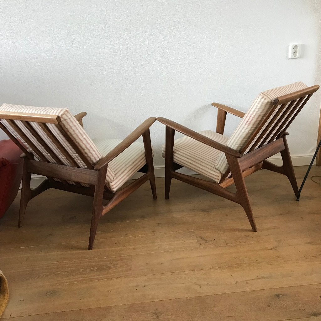 Set 2 vintage fauteuils easy chairs Deens design, Nt, Gebruikt, 75 tot 100 cm, Ophalen of Verzenden