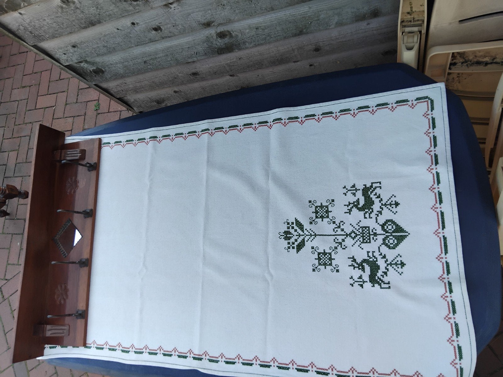 Antieke kapstok met wandkleed, Antiek en Kunst, Ophalen, Rechthoekig, 50 tot 100 cm, 100 tot 150 cm