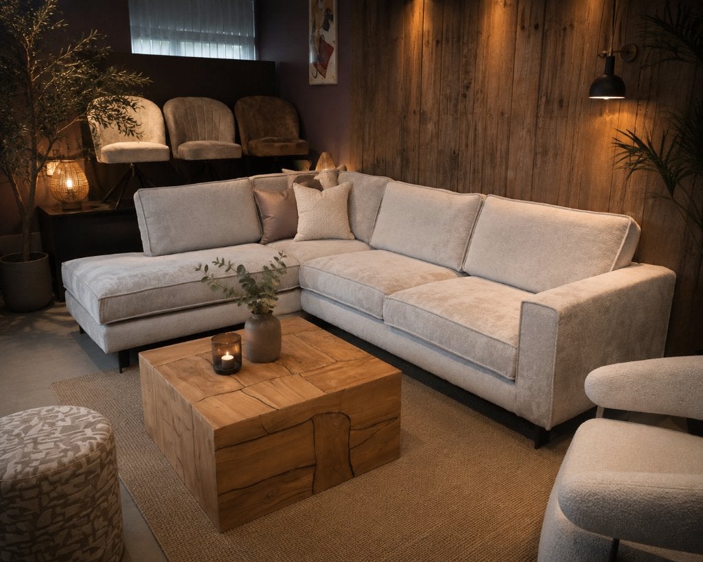 Hoekbank Beige – Lounge – Partij Uitverkoop OP=OP, Ophalen, Hoekbank, Vierpersoons of meer, 300 cm of meer