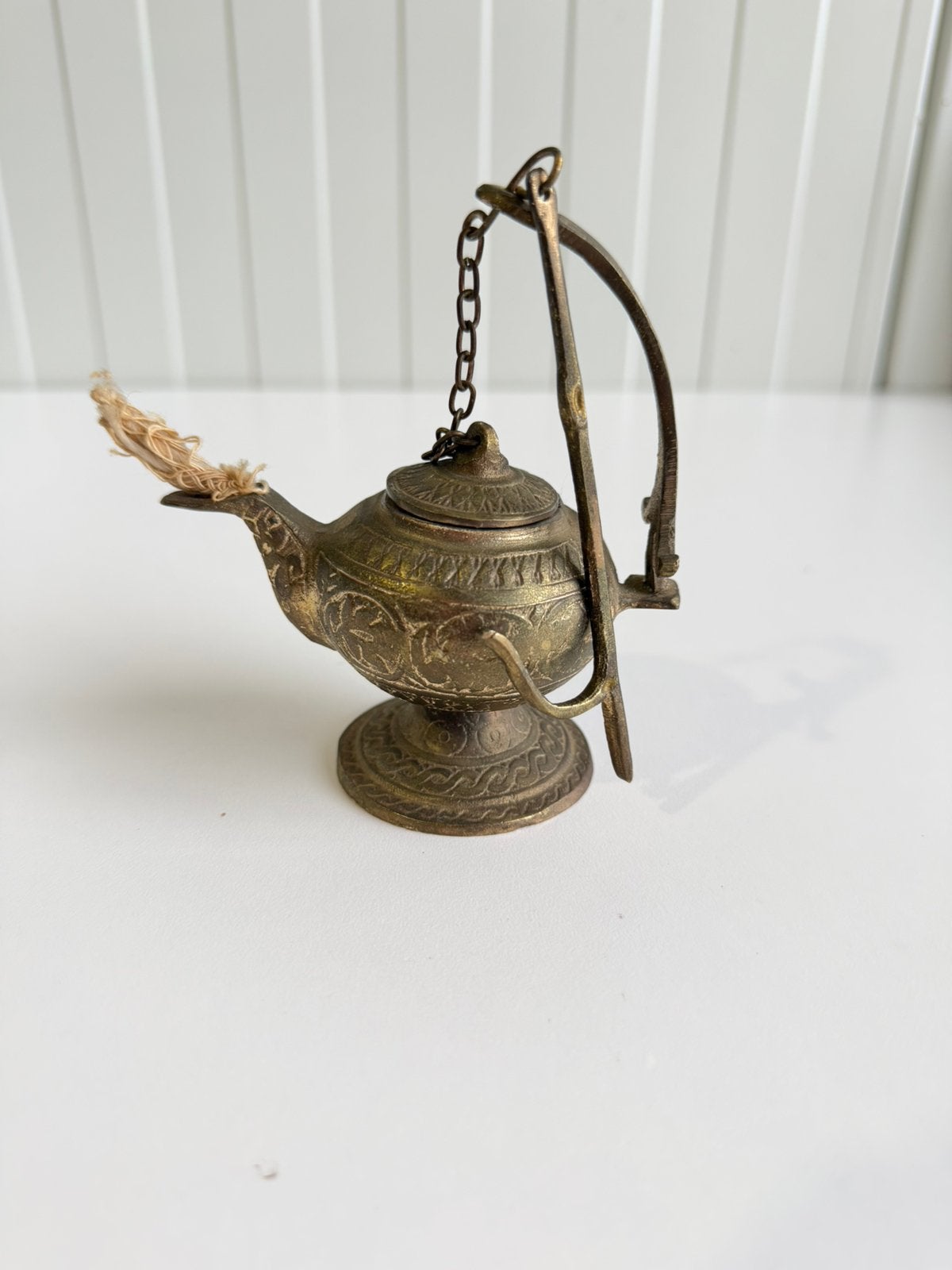 Vintage traditionele messing olielamp uit het Midden-Oosten, Antiek en Kunst, Antiek | Lampen, Ophalen of Verzenden