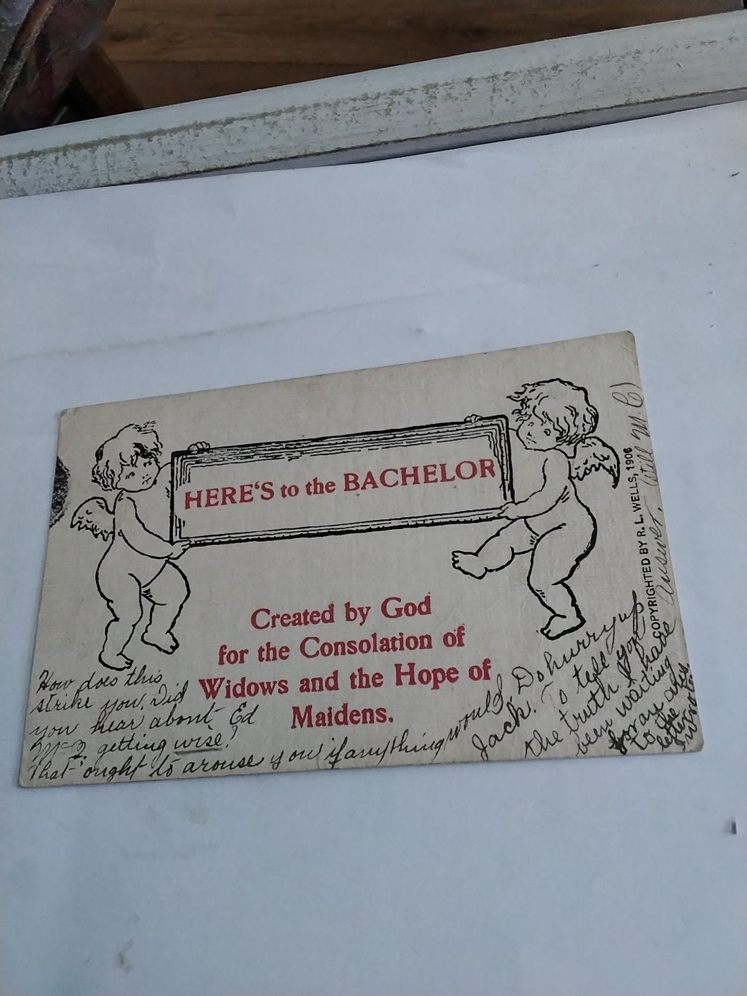 Antieke Ansichtkaart: 'Here's to the Bachelor' (1906), Ophalen of Verzenden, Voor 1920, Gelopen