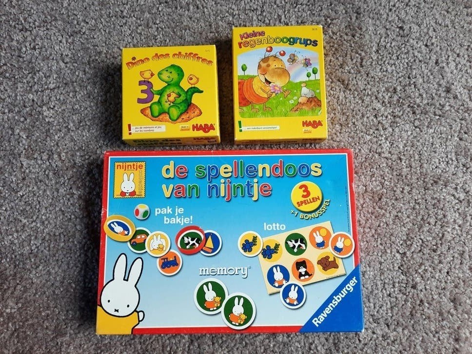 HABA Spellenpakket: Dino, Regenboogrups & Nijntje Spelletjes, Een of twee spelers, Ophalen of Verzenden, Gebruikt, HABA, Ravensburger