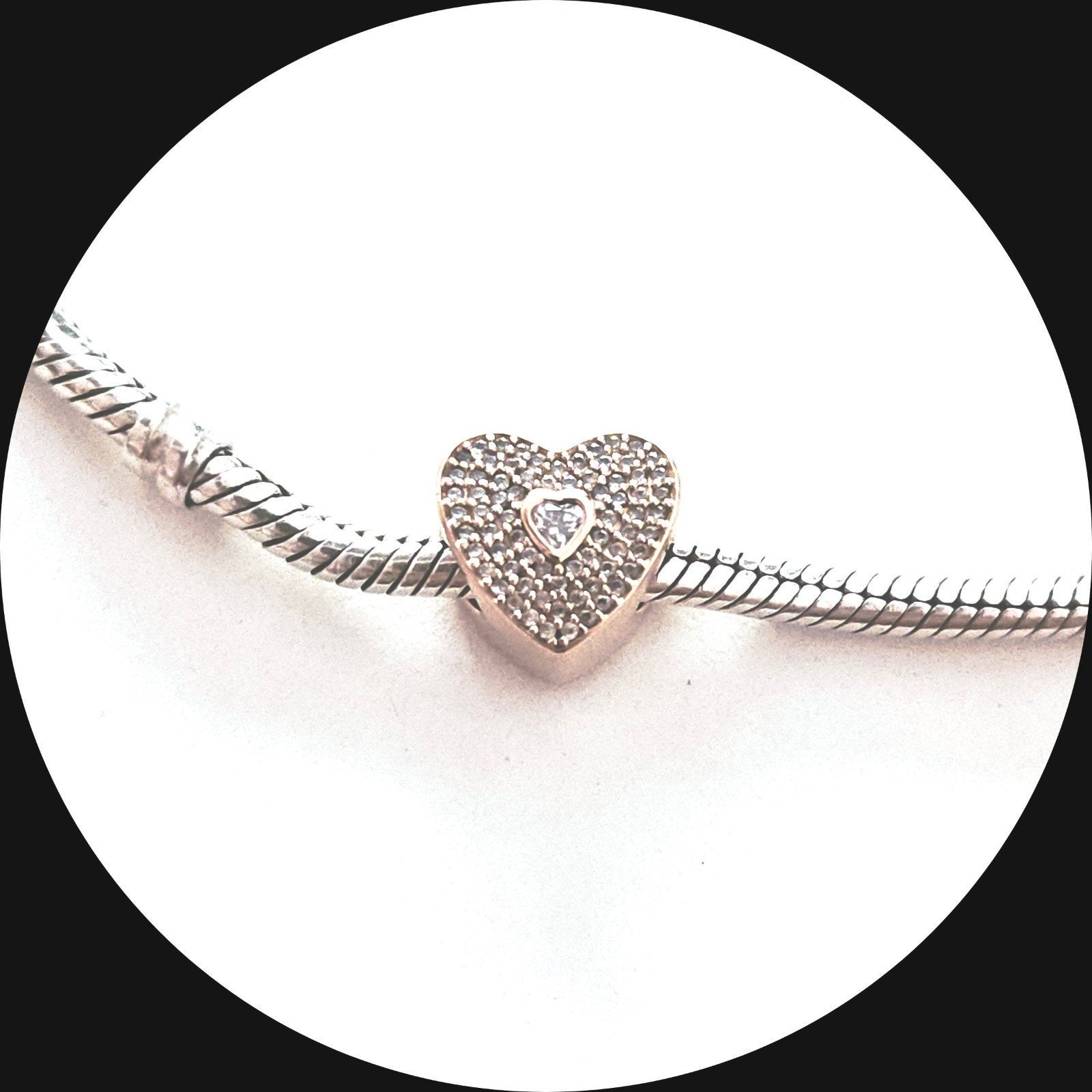 Pandora rose goud Sweet Heart 781555CZ / retired zirkonia, Pandora, Ophalen of Verzenden, Zo goed als nieuw, 1 bedel