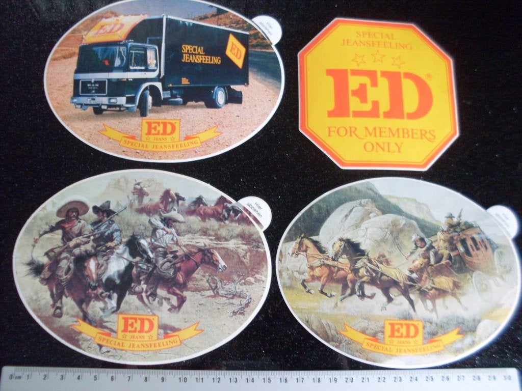 4x sticker Ed jeans special jeansfeeling logo western cowboy, Verzenden, Zo goed als nieuw, Merk