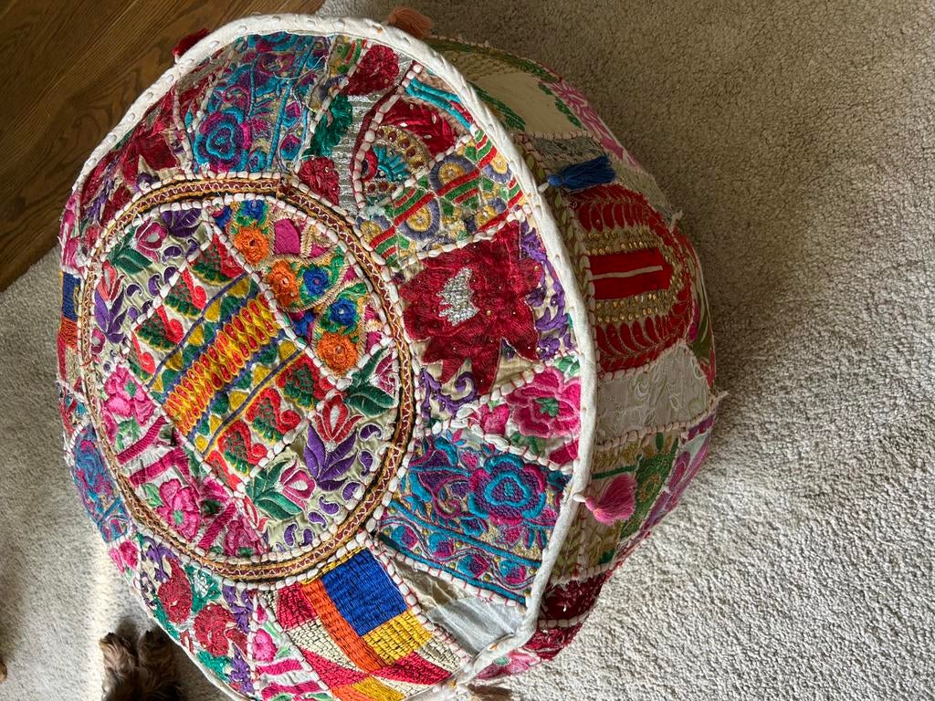 Ibiza stoffen poef uit India, Ophalen, Nieuw, Rond, Overige materialen