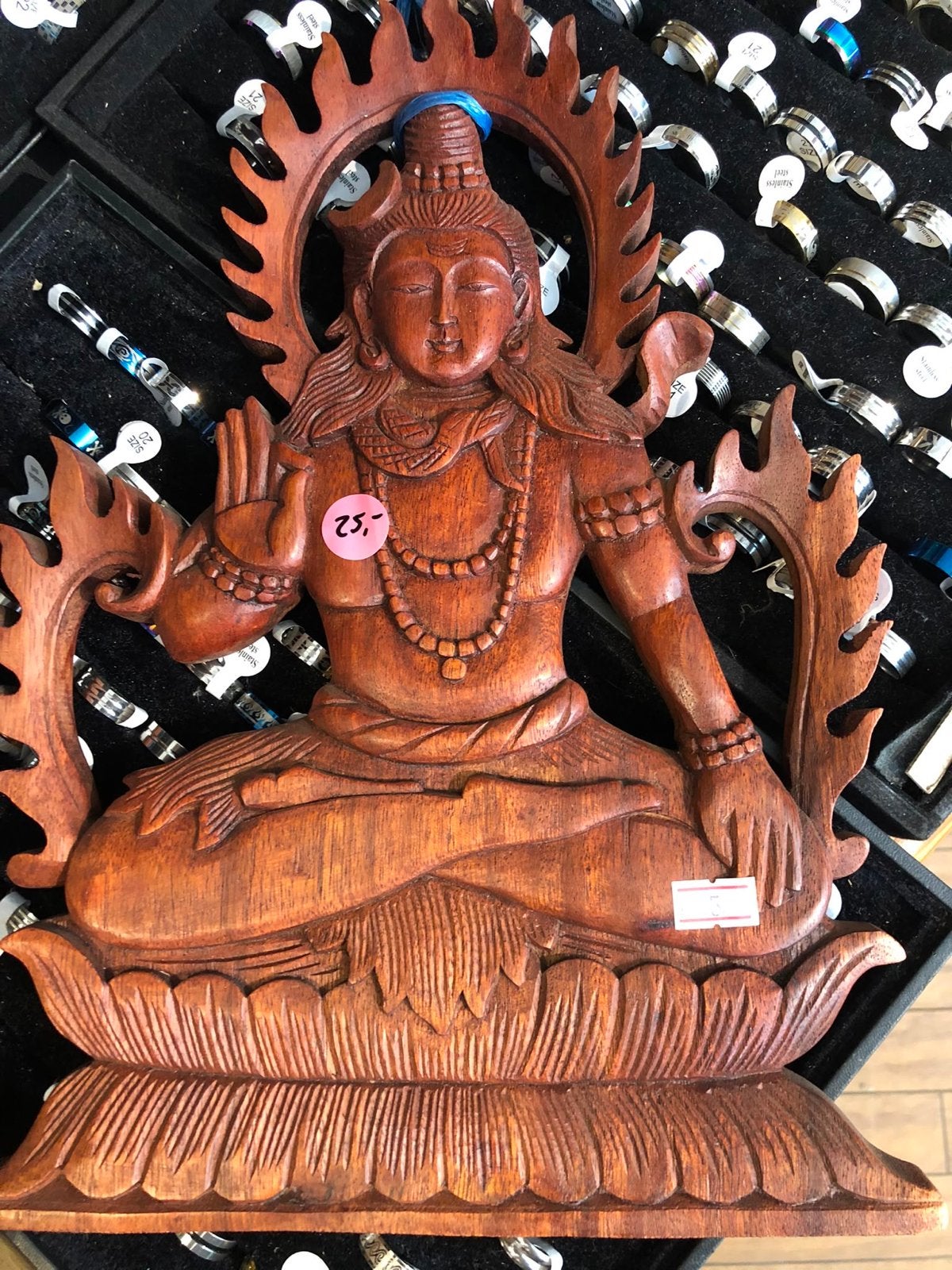 Houten wanddecoratie van Shiva of Boeddha - Handgesneden, Ophalen of Verzenden, Handgemaakt, 20 - 50 cm, Beeld