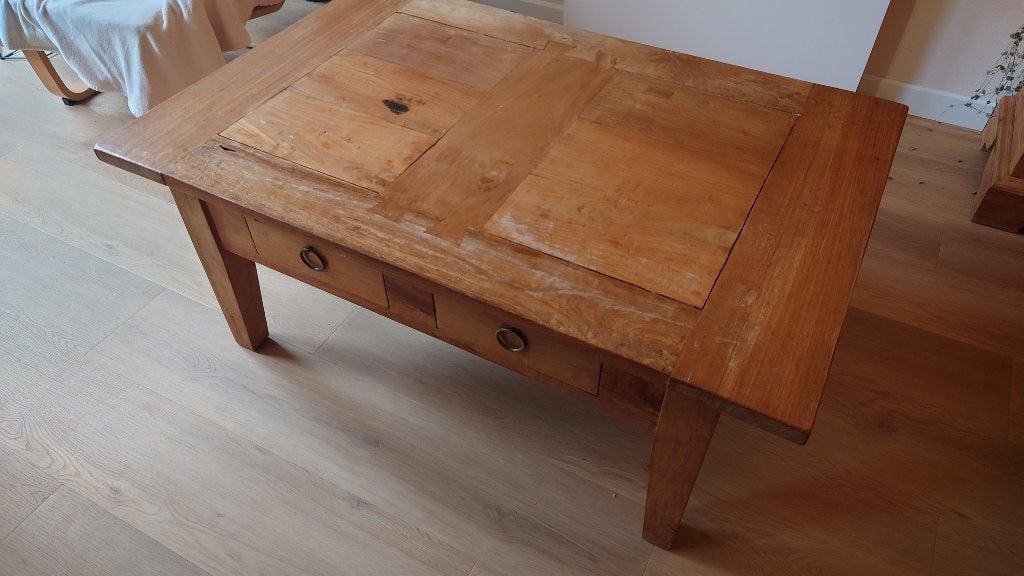 Teakhouten salontafel koloniaal, Ophalen, Gebruikt, 100 tot 150 cm, Koloniaal teak