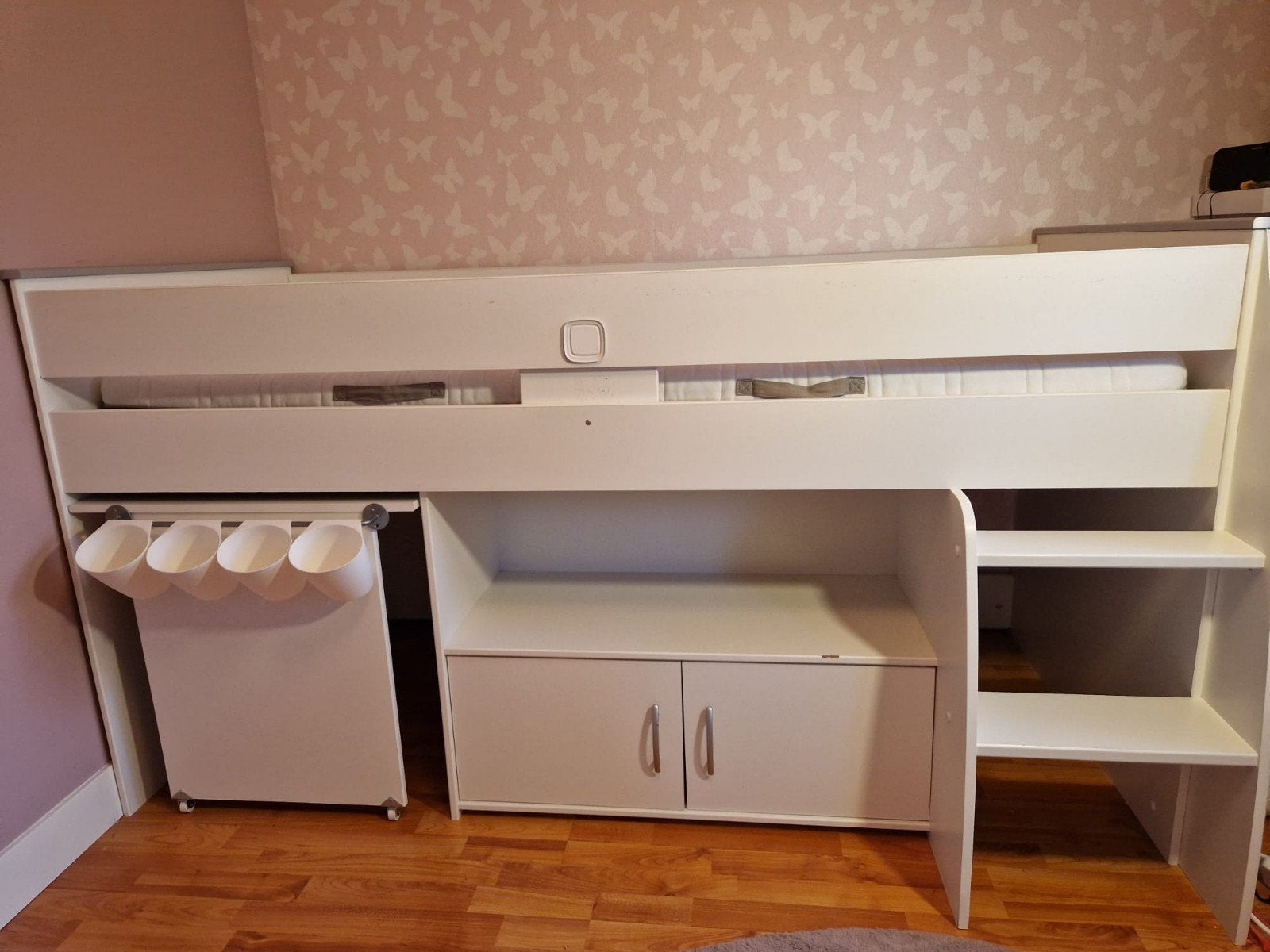 mooie half hoogslaper wit met bureau en kastjes, Ophalen, Gebruikt, Hoogslaper