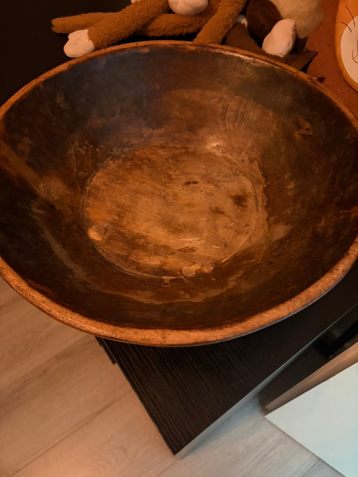 Oude handgemaakte houten deegkom / trog, Gebruikt, Overige typen, Rond, Ophalen of Verzenden