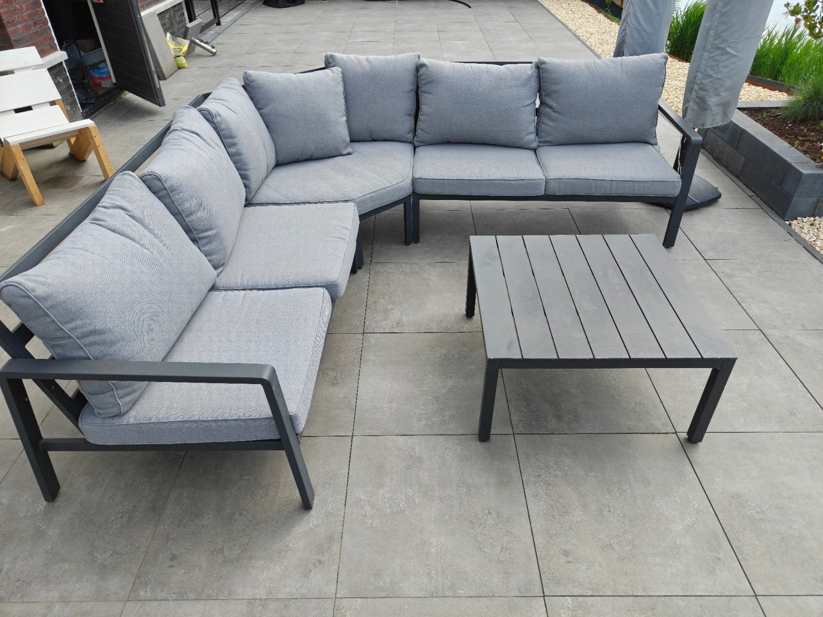 Tuinset Loungebank aluminium frame met beschermhoes, Ophalen, Gebruikt, Aluminium, Loungeset
