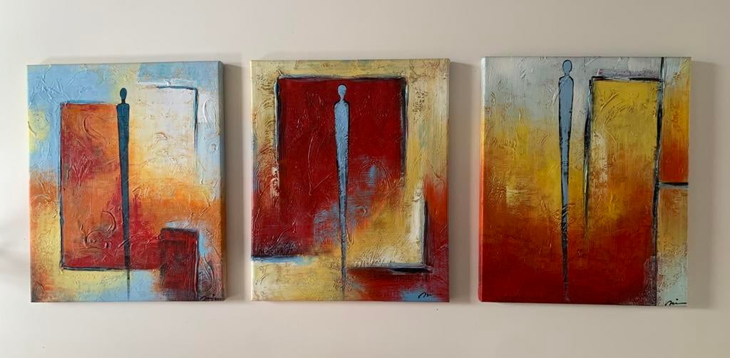 Drieluik schilderijen abstract, Ophalen of Verzenden