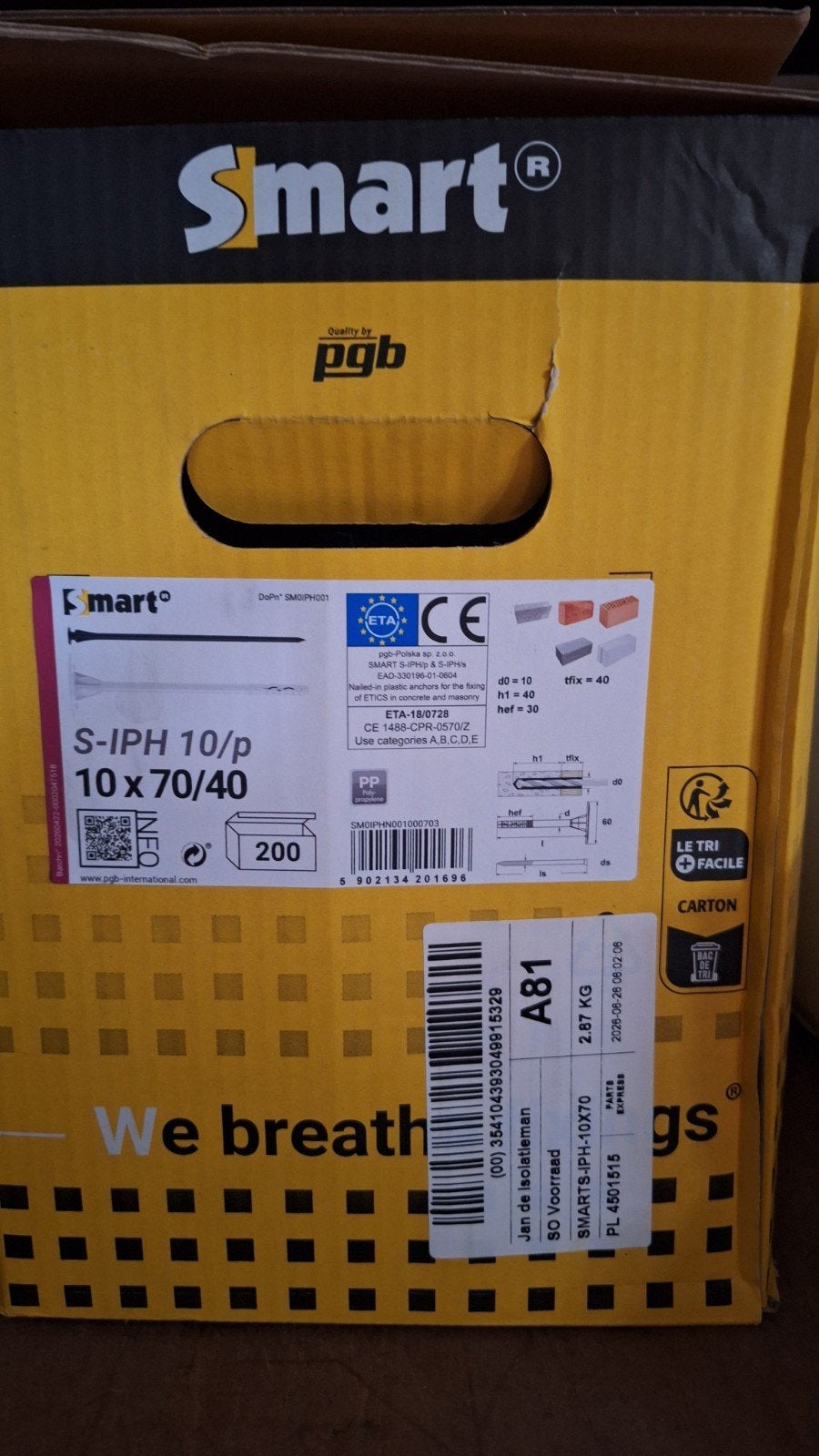 Kunststof isolatiepluggen Smart S-IPH 10x70/40, 199 stuks, Ophalen of Verzenden, Zo goed als nieuw, 50 tot 100 mm, Pluggen