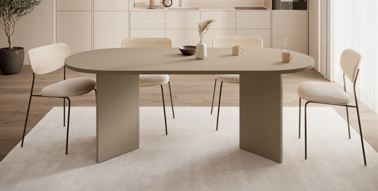 Ovale japandi Eettafel 204x90cm Cappuccino nieuw in doos, Huis en Inrichting, Ovaal, Nieuw, 200 cm of meer, 50 tot 100 cm