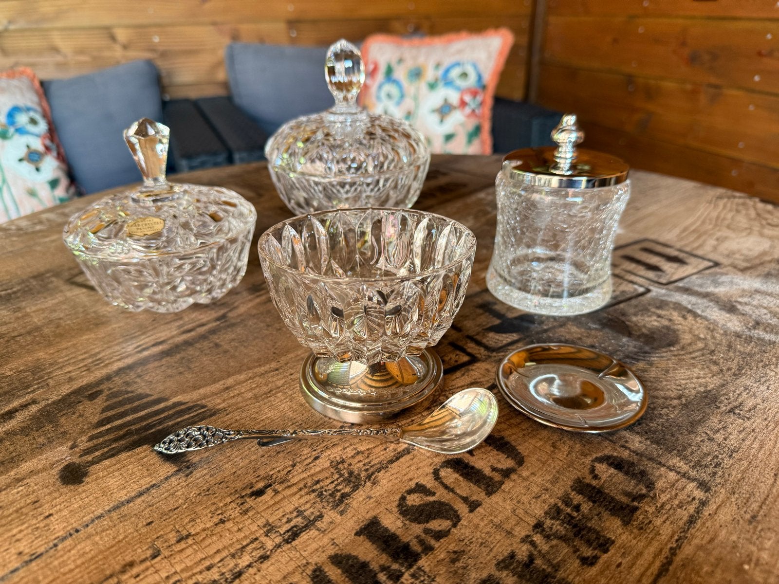 Set van kristallen potjes, Antiek en Kunst, Antiek | Glas en Kristal, Ophalen of Verzenden