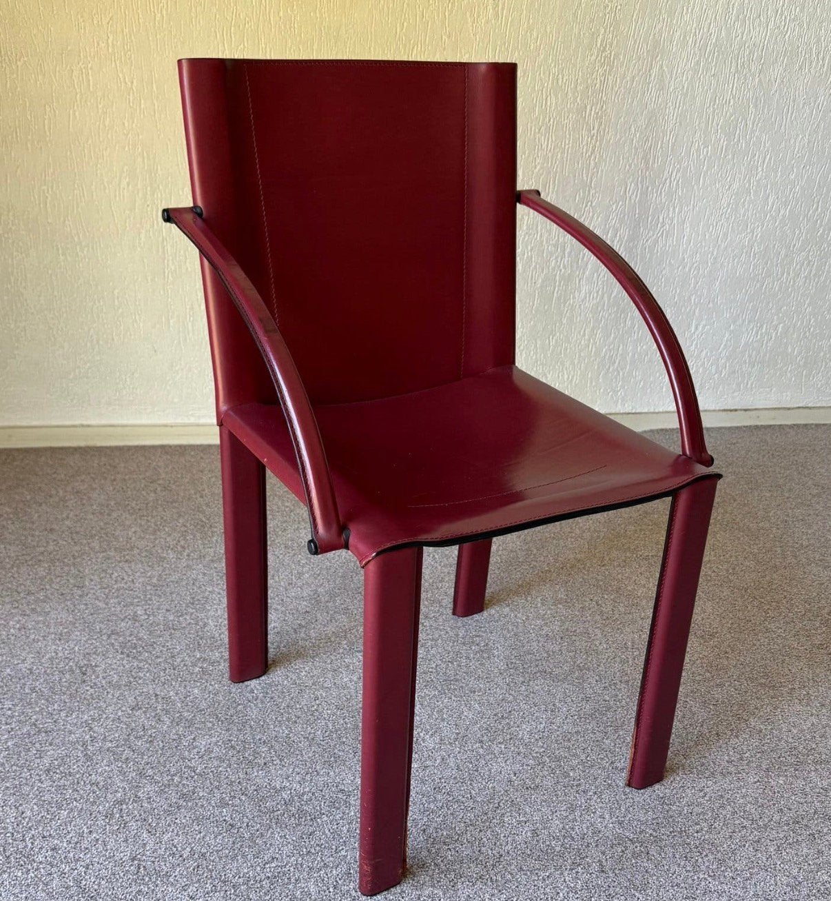 7 prachtige Matteo Grassi eetkamerstoelen bordeauxrood leer, Ophalen, Gebruikt, Leer, Vijf, Zes of meer stoelen