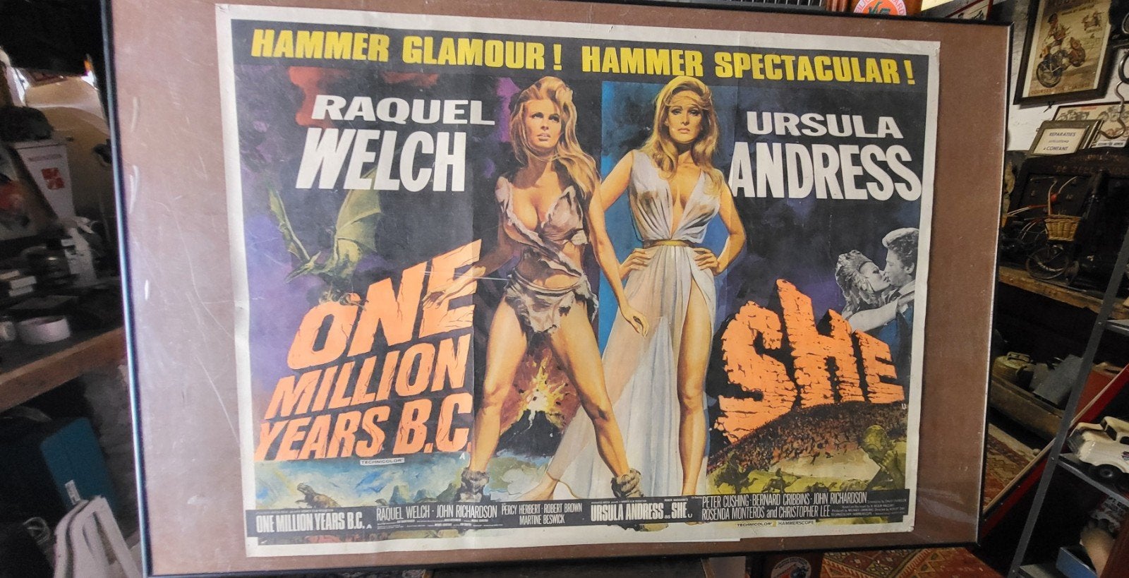 Originele Oude Affiche: One Million Years B.C. & She, Gebruikt, Met lijst, Rechthoekig Liggend, Ophalen of Verzenden