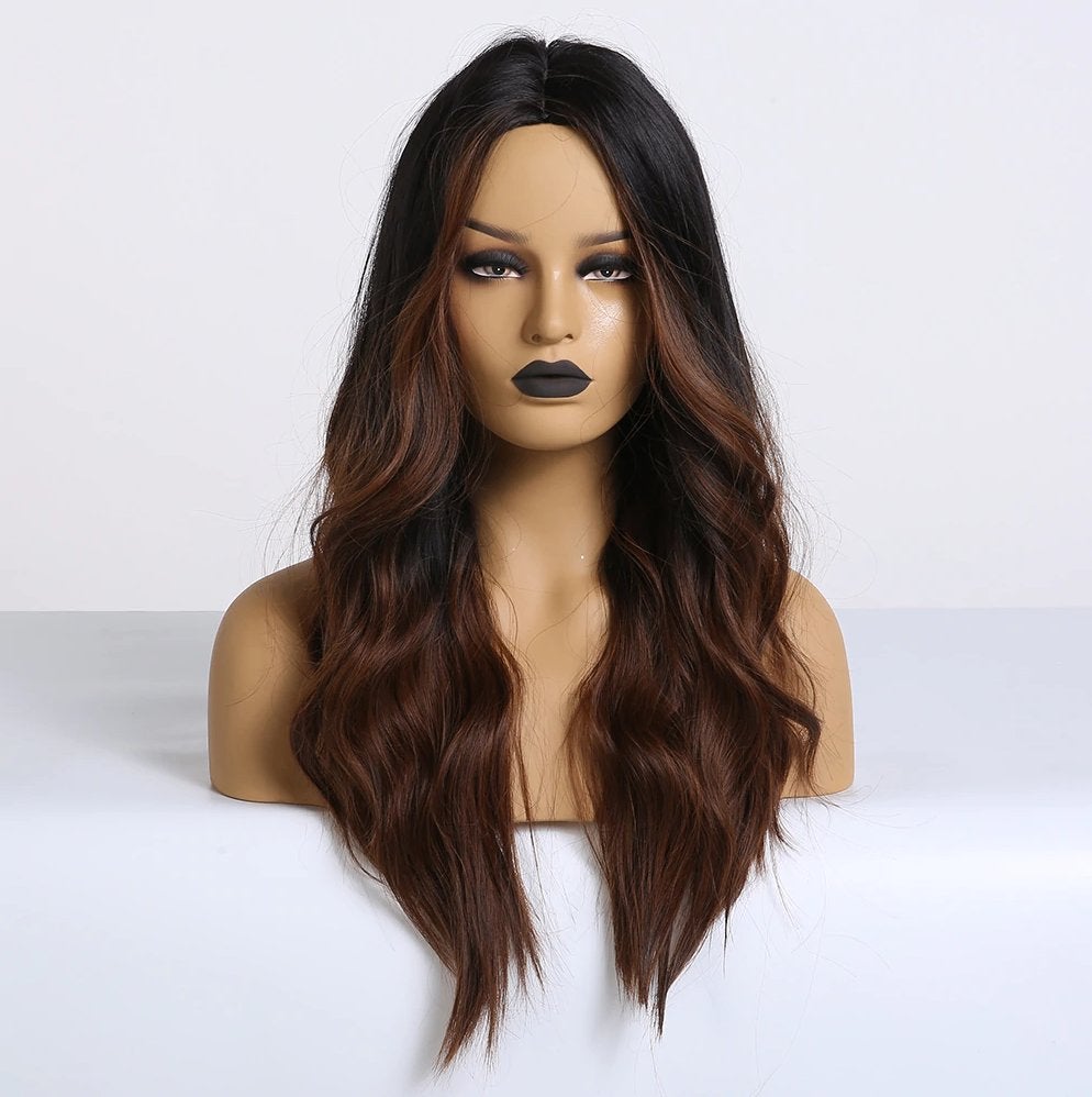 Zwarte Bruine Ombre Lange Pruik Met Slag Haar Dames Vrouwen, Verzenden, Nieuw, Pruik of Haarverlenging