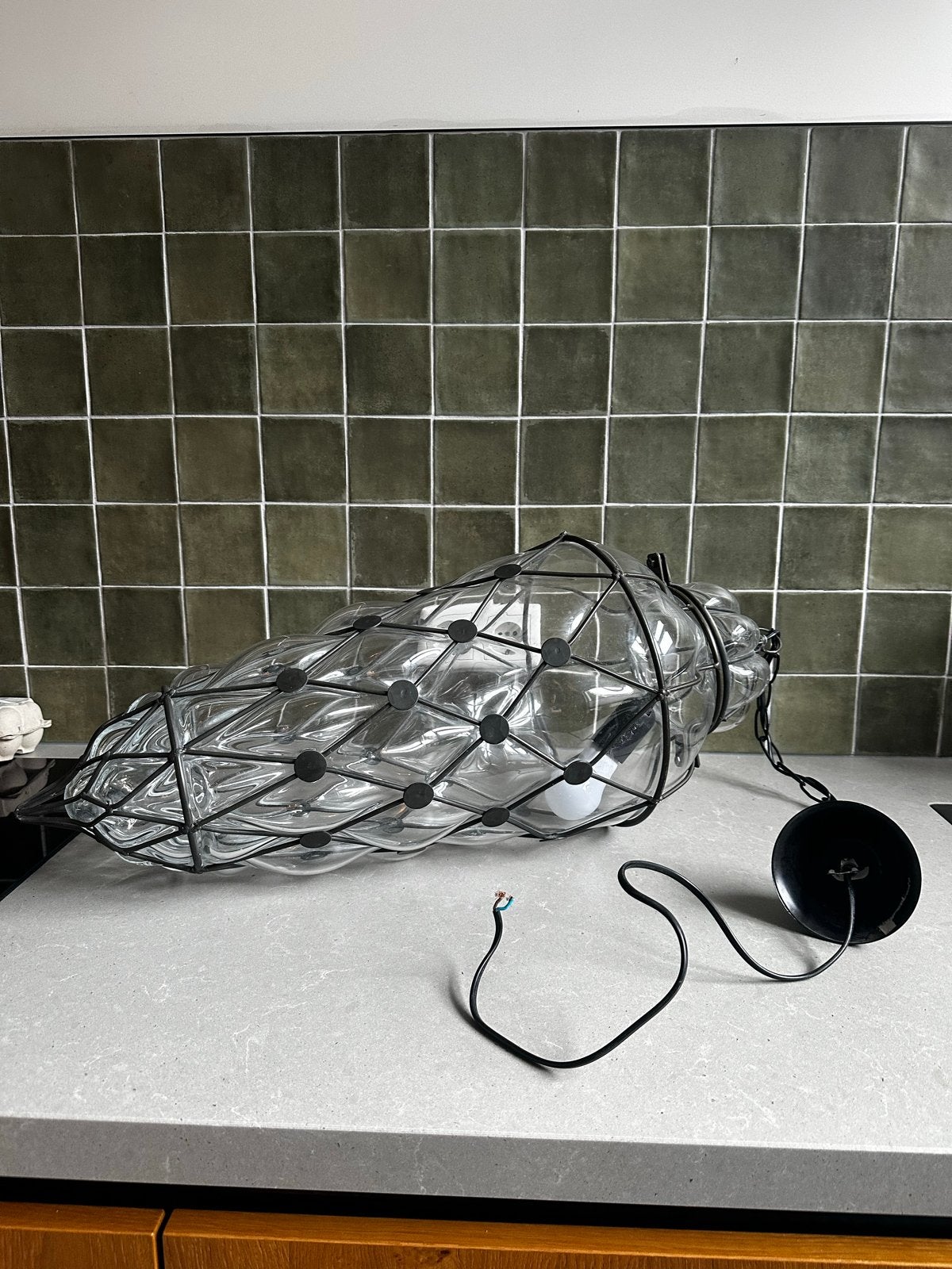 Grote Venetiaanse glazen hanglamp, Huis en Inrichting, Ophalen, Gebruikt, Glas, E27 (groot)