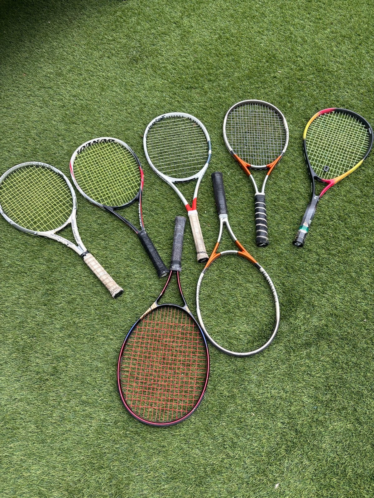 Te koop 7 tennisrackets i. 1 koop diverse merken, Ophalen of Verzenden, Gebruikt, Racket, Overige merken