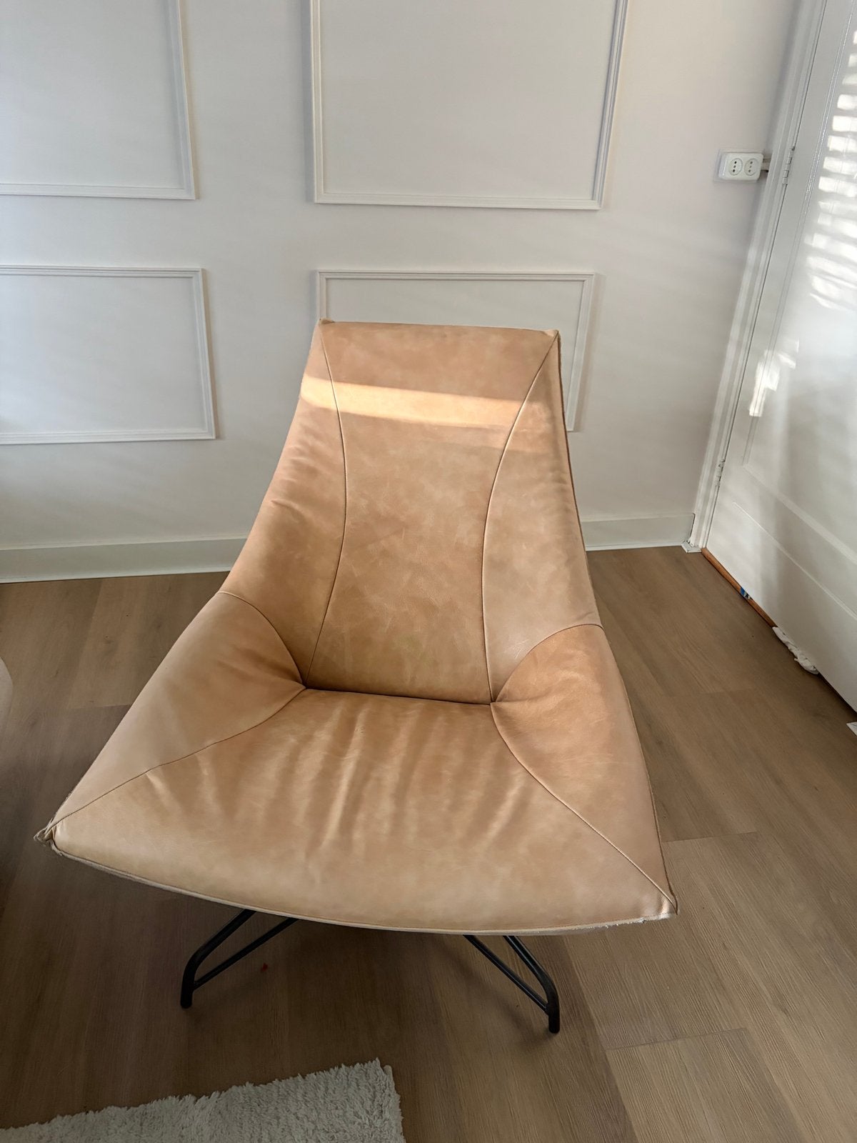 Jess Design fauteuil, leer, metalen onderstel, handgemaakt, Gebruikt, Minder dan 75 cm, Leer, Ophalen of Verzenden