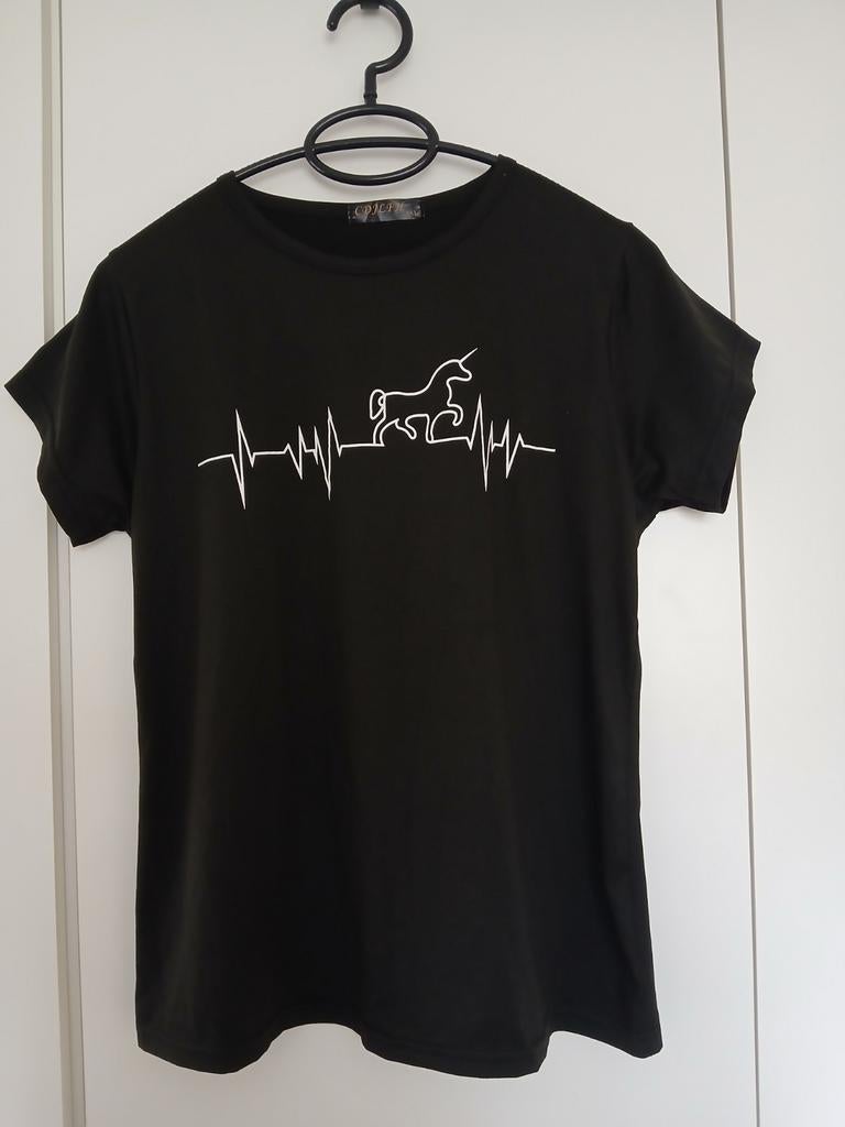 CDJLFH shirt met eenhoorn print, valt als maat M, Maat 38/40 (M), Zwart, Ophalen of Verzenden, Zo goed als nieuw