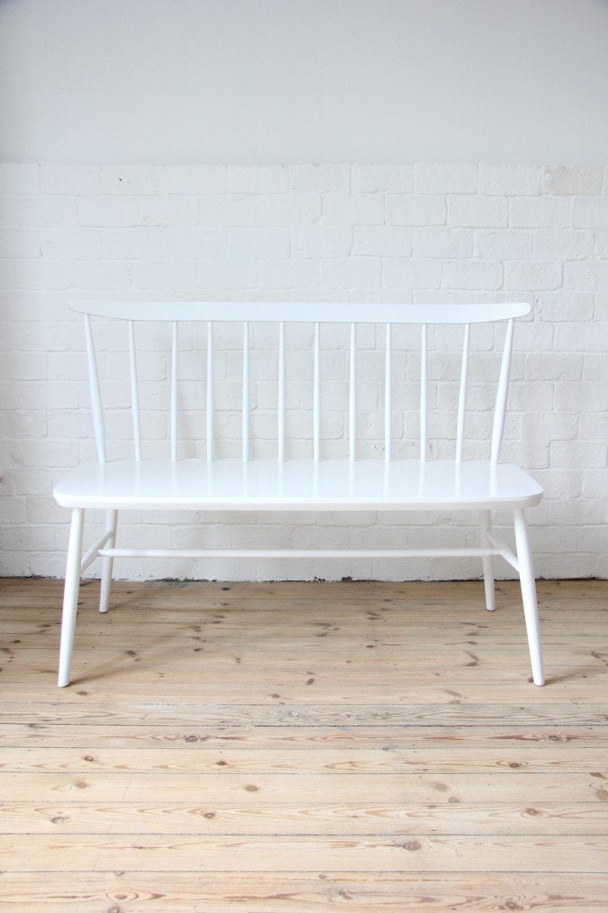 Vintage Scandinavisch Bankje Wit Eiken Stolab Loods 5 Design, Ophalen