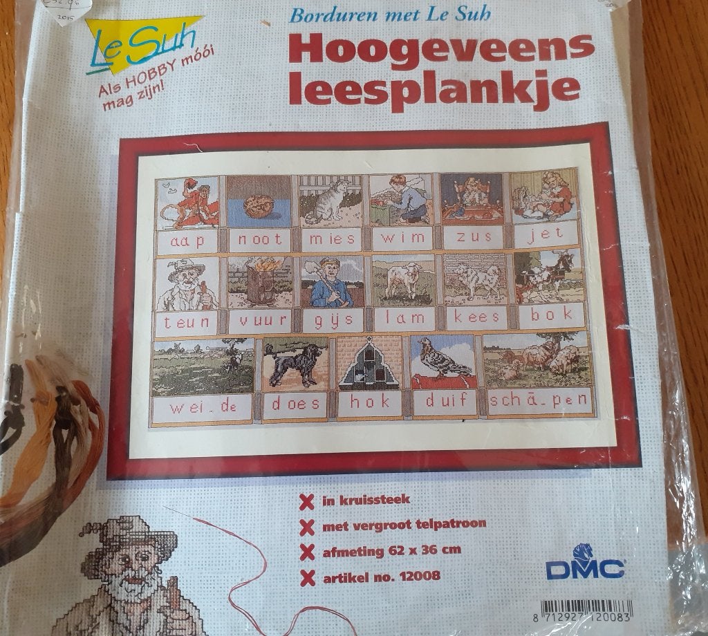 borduren hoogeveens lees plankje ,met stof en garen, Ophalen of Verzenden, Nieuw, Handborduren, Borduurpakket