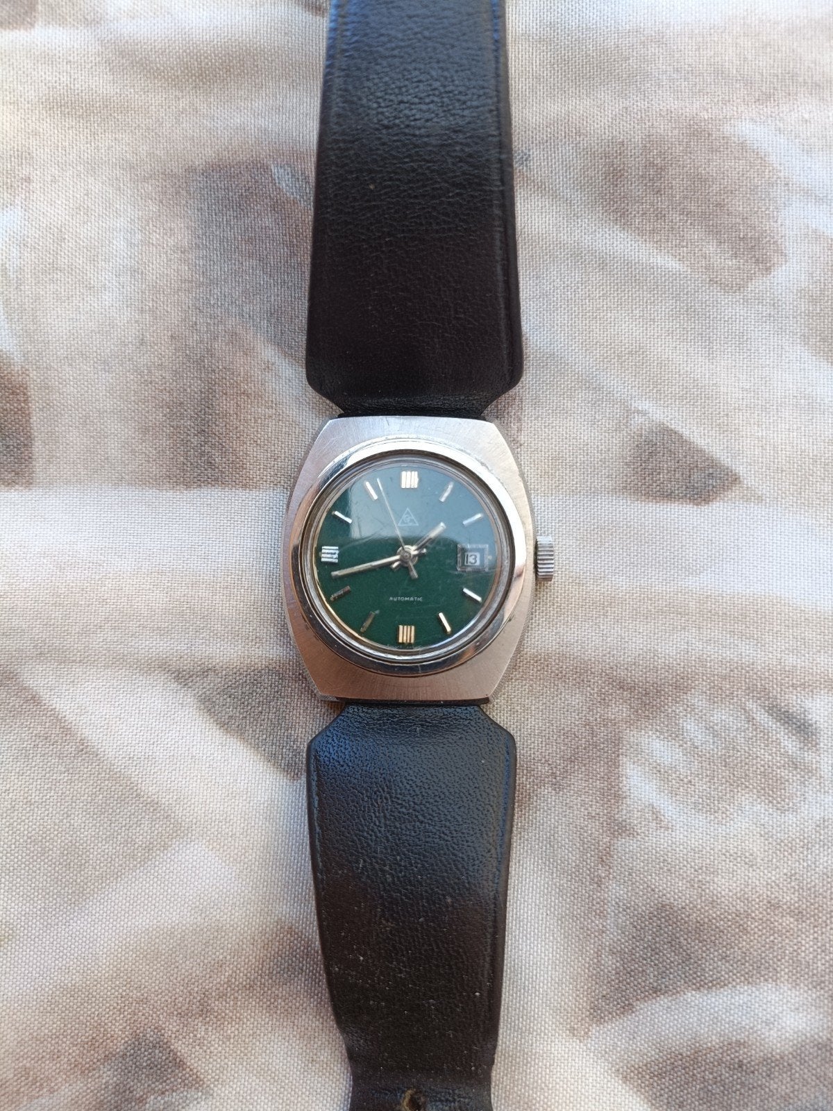 Vintage automatic polshorloge, groene wijzerplaat. GC of CG, Ophalen of Verzenden, Polshorloge, Overige merken, Met bandje