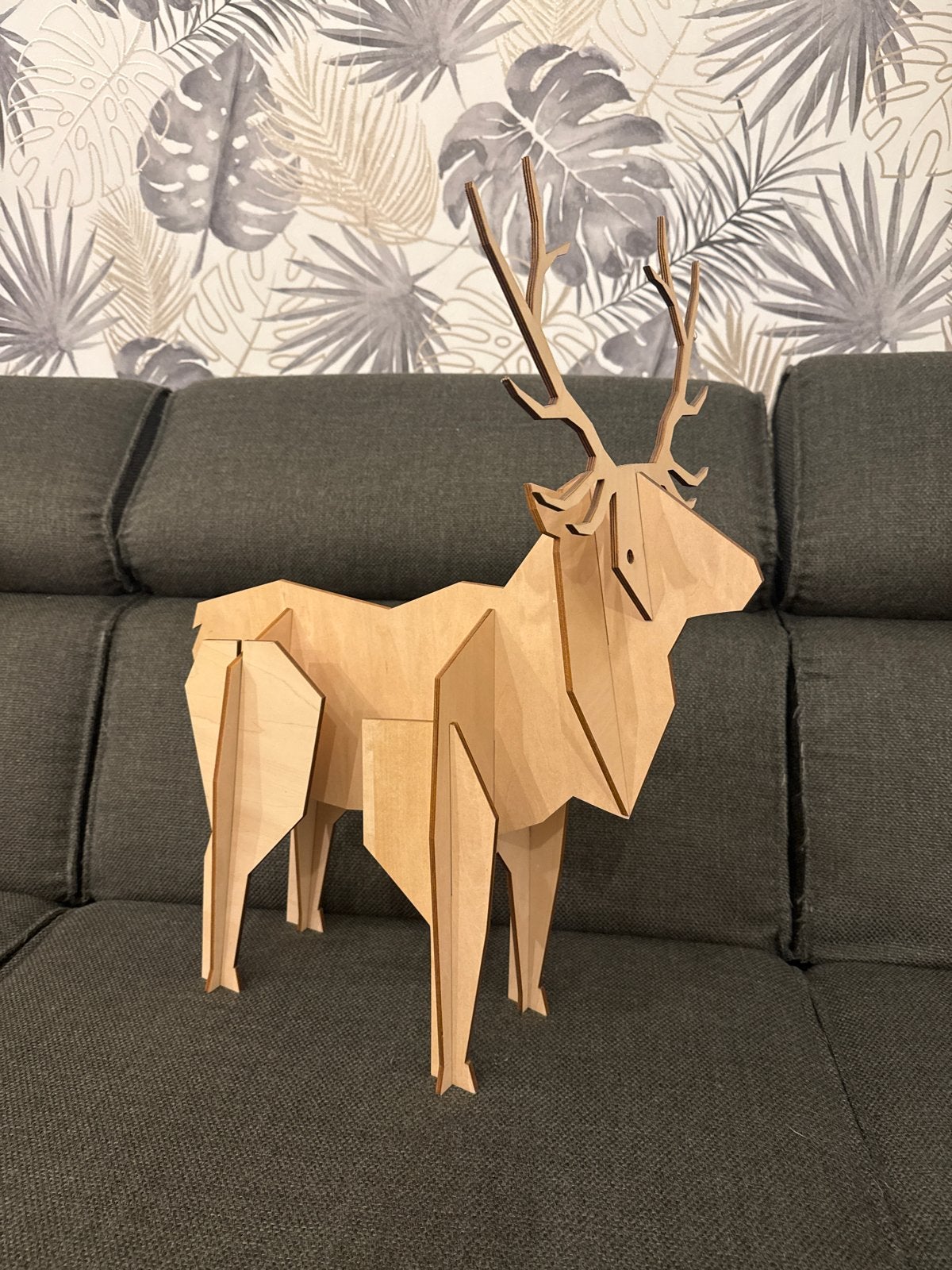 Houten decoratie hert 60x50 cm, Huis en Inrichting, Woonaccessoires | Overige, Hout, Ophalen of Verzenden, Zo goed als nieuw, Modern