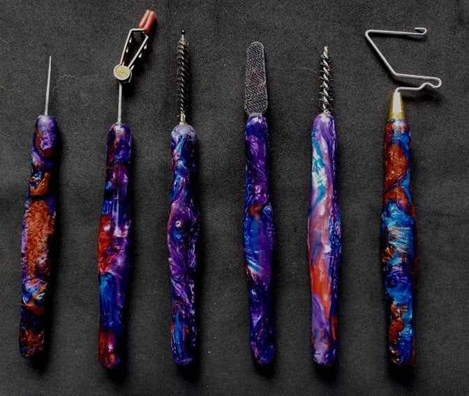 set van 6 ergonomische vliegbind gereedschap (Blauw Fantasy, Ophalen, Nieuw