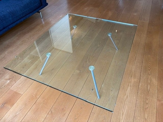 Maupertuus salontafel Henk Vos – 120 x 100 cm – helder glas, Ophalen, Gebruikt, Glas, Modern
