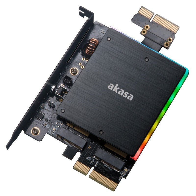 Akasa AK-PCCM2P-04 PCIe x4 naar 2x M.2 NVMe Adapterkaart, Ophalen, Intern, SSD, Nieuw